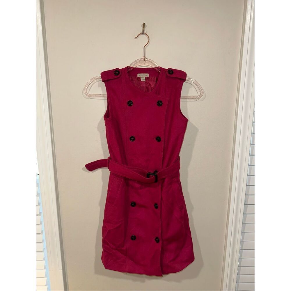 Burberry Brit Girls Red Wool Cashmere Trench Dress Sleeveless 12Y